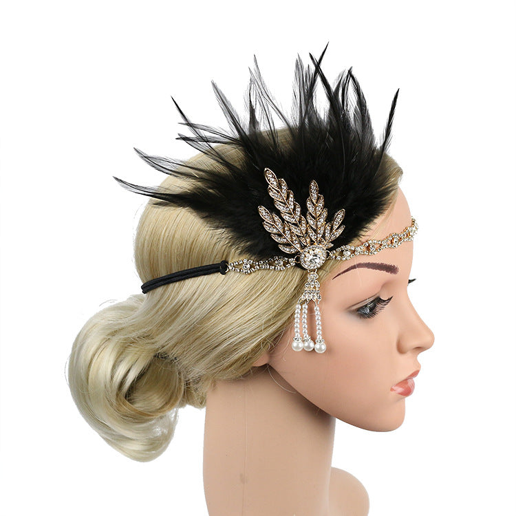 1920s Retro Headband Exaggerated Feather Headband Halloween Banquet Ball Accessories Wedding Headwear Hair Accessories