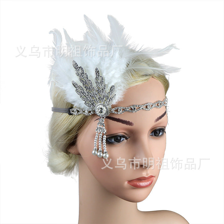 1920s Retro Headband Exaggerated Feather Headband Halloween Banquet Ball Accessories Wedding Headwear Hair Accessories