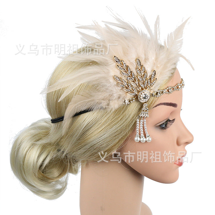 1920s Retro Headband Exaggerated Feather Headband Halloween Banquet Ball Accessories Wedding Headwear Hair Accessories