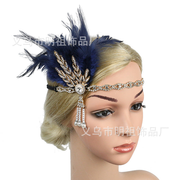 1920s Retro Headband Exaggerated Feather Headband Halloween Banquet Ball Accessories Wedding Headwear Hair Accessories
