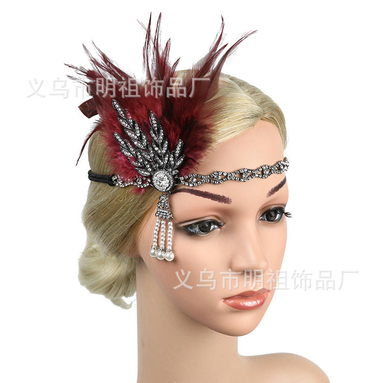 1920s Retro Headband Exaggerated Feather Headband Halloween Banquet Ball Accessories Wedding Headwear Hair Accessories