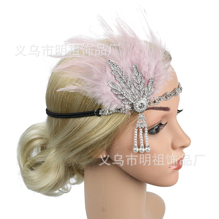 1920s Retro Headband Exaggerated Feather Headband Halloween Banquet Ball Accessories Wedding Headwear Hair Accessories