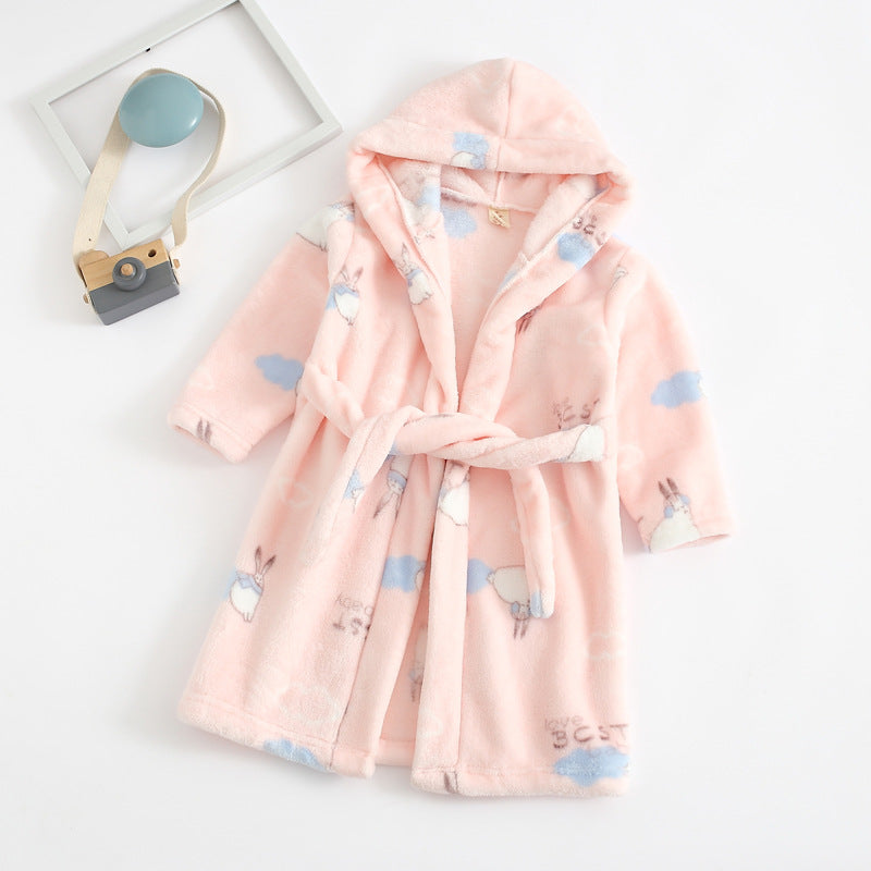 Cross-border children's bathrobe flannel home clothes baby autumn and winter coral fleece nightgown parent-child children's boy's clothing A
