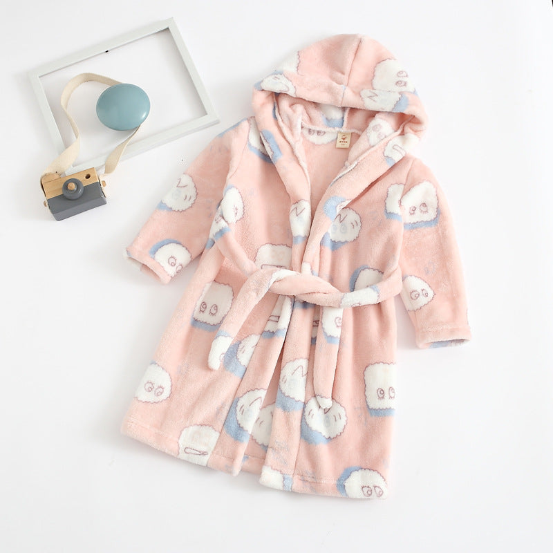 Cross-border children's bathrobe flannel home clothes baby autumn and winter coral fleece nightgown parent-child children's boy's clothing A