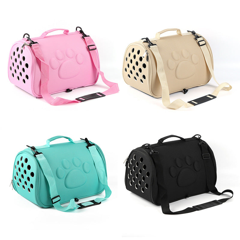 2020 new solid color footprint pet bag shoulder foldable breathable portable EVA space bag pet supplies