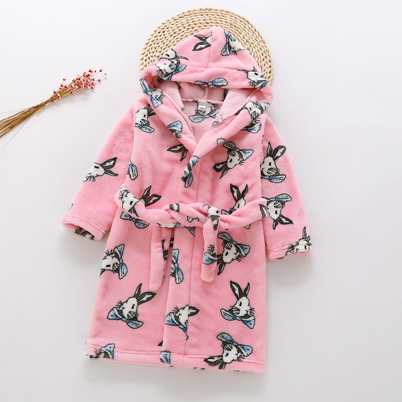 Cross-border children's bathrobe flannel home clothes baby autumn and winter coral fleece nightgown parent-child children's boy's clothing A