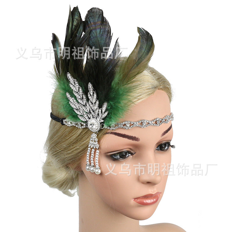 1920s Retro Headband Exaggerated Feather Headband Halloween Banquet Ball Accessories Wedding Headwear Hair Accessories