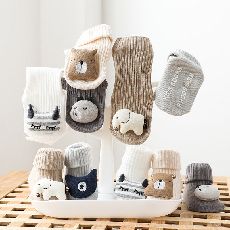20 years autumn and winter new three-dimensional cartoon doll baby socks glue anti-skid loose mouth baby socks children floor socks