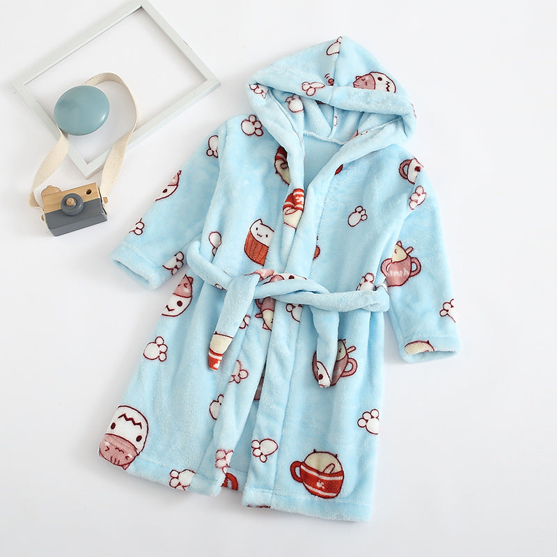 Cross-border children's bathrobe flannel home clothes baby autumn and winter coral fleece nightgown parent-child children's boy's clothing A