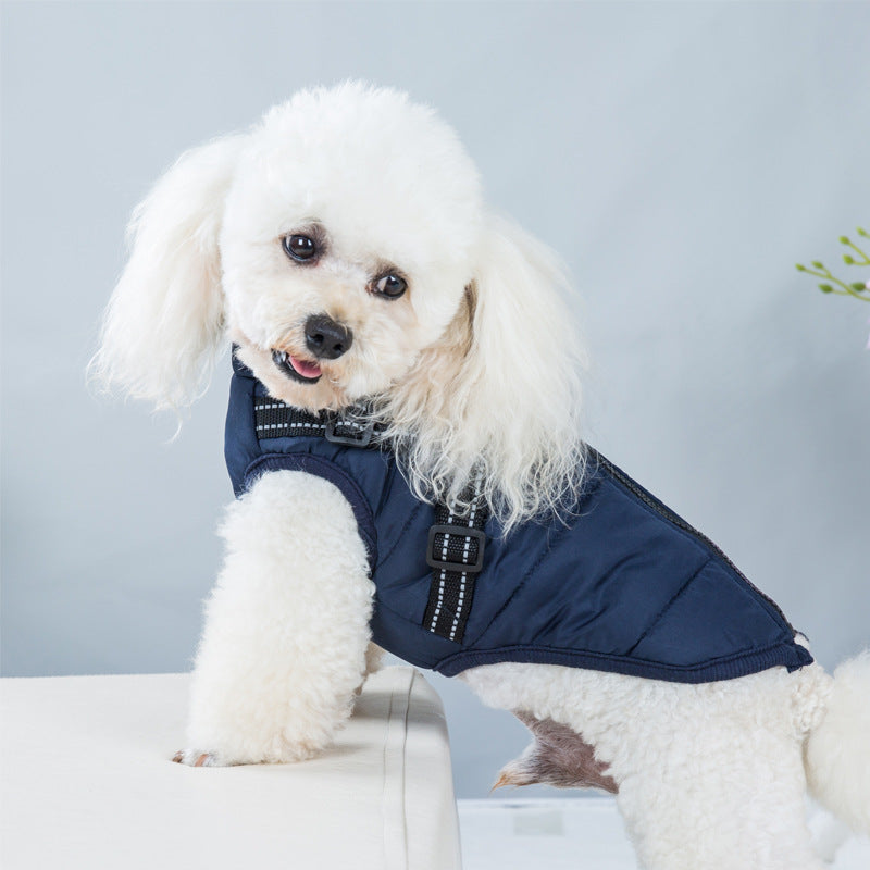 Cross-border pet clothes autumn and winter new waterproof fabric dog cotton-padded winter ski suit chest back integrated cotton vest