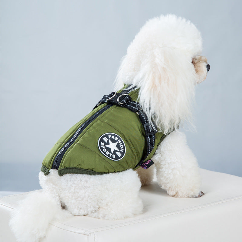 Cross-border pet clothes autumn and winter new waterproof fabric dog cotton-padded winter ski suit chest back integrated cotton vest