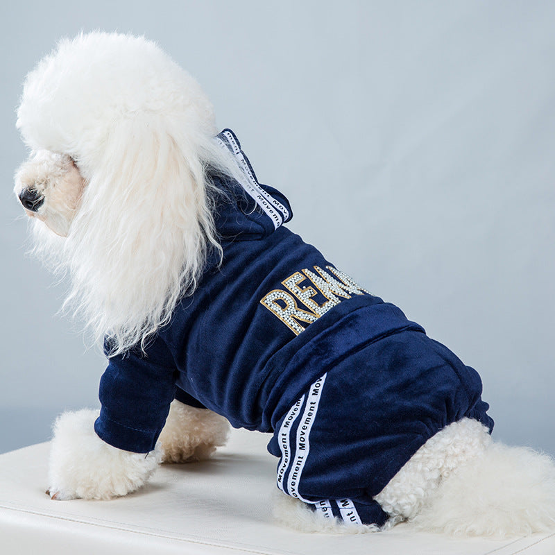 Dog clothes spring and autumn new gold velvet four-legged sports and leisure clothing Teddy clothes one-piece pet four-legged clothing