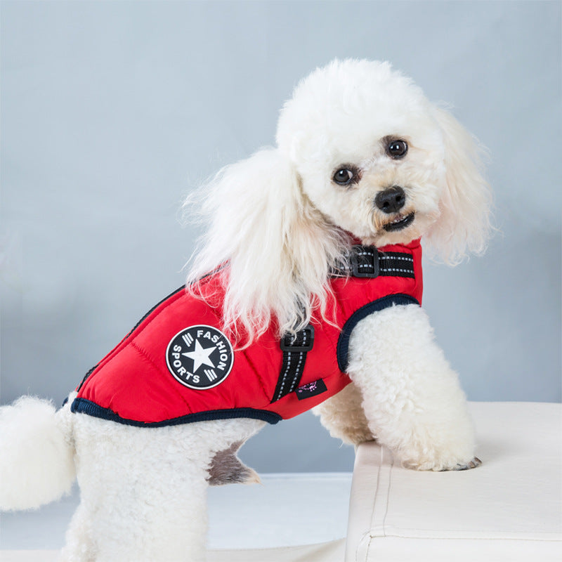 Cross-border pet clothes autumn and winter new waterproof fabric dog cotton-padded winter ski suit chest back integrated cotton vest