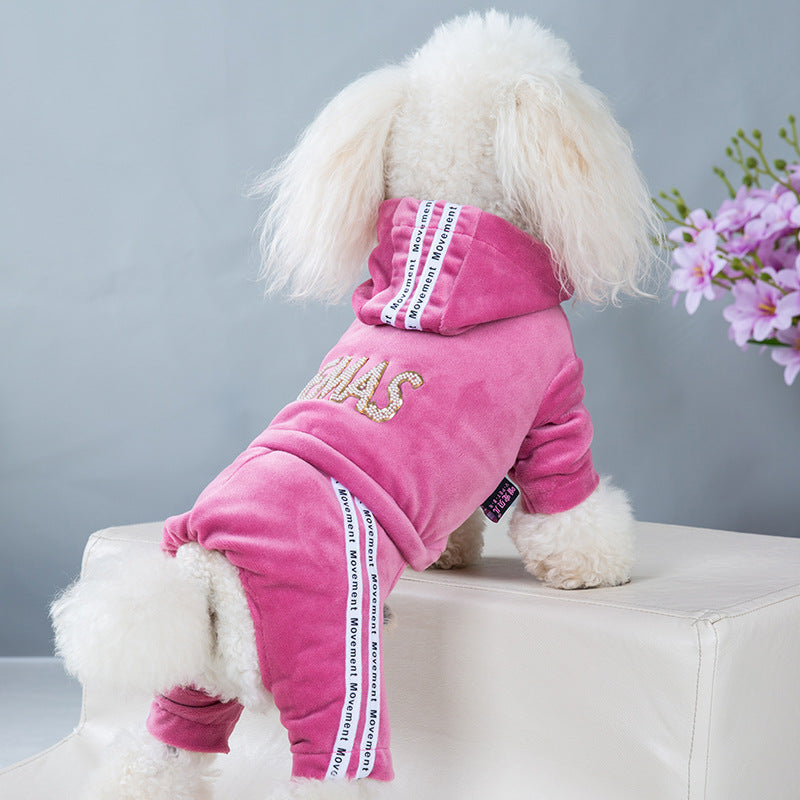 Dog clothes spring and autumn new gold velvet four-legged sports and leisure clothing Teddy clothes one-piece pet four-legged clothing