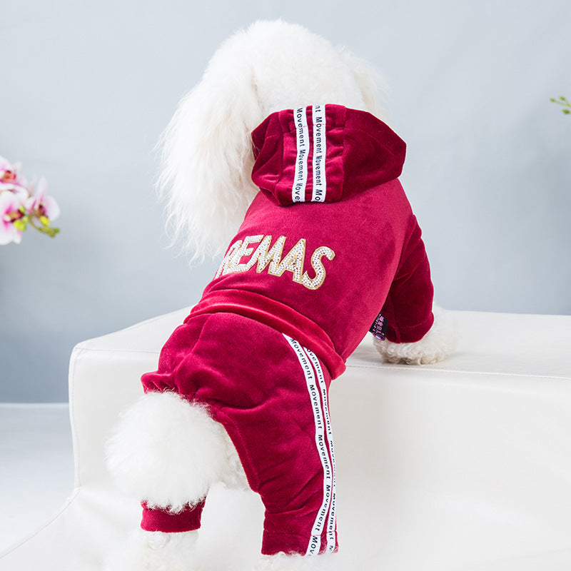 Dog clothes spring and autumn new gold velvet four-legged sports and leisure clothing Teddy clothes one-piece pet four-legged clothing