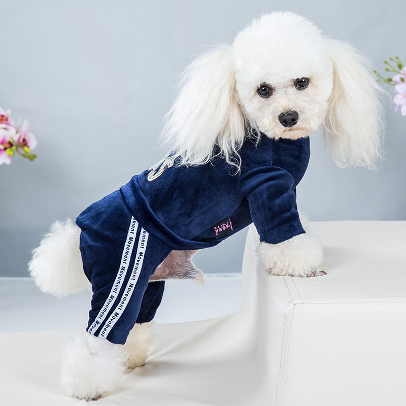 Dog clothes spring and autumn new gold velvet four-legged sports and leisure clothing Teddy clothes one-piece pet four-legged clothing