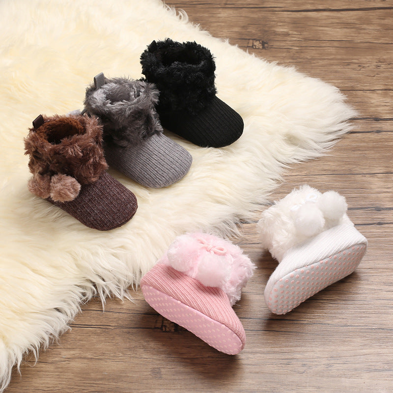 Autumn and winter 0-1 year old cotton shoes for boys and girls warm soft sole baby shoes plus velvet snow boots toddler shoes