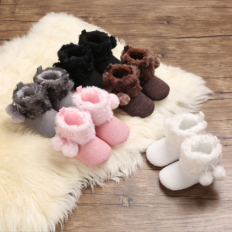 Autumn and winter 0-1 year old cotton shoes for boys and girls warm soft sole baby shoes plus velvet snow boots toddler shoes