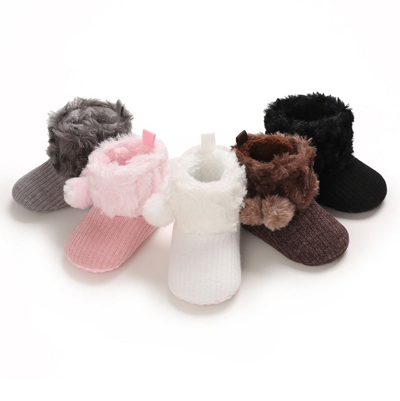Autumn and winter 0-1 year old cotton shoes for boys and girls warm soft sole baby shoes plus velvet snow boots toddler shoes