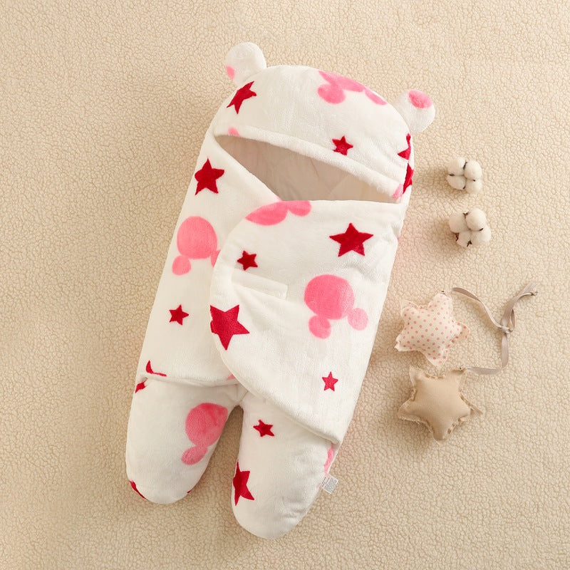 Baby blanket flannel baby sleeping bag thickened split-leg anti-kick blanket baby wrap autumn and winter newborn swaddle bag