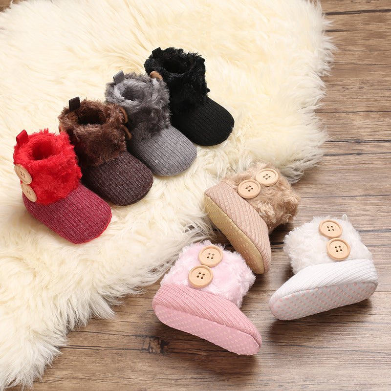 Autumn and winter 0-1 year old cotton shoes plus velvet snow boots warm soft sole boys and girls baby shoes baby shoes toddler shoes