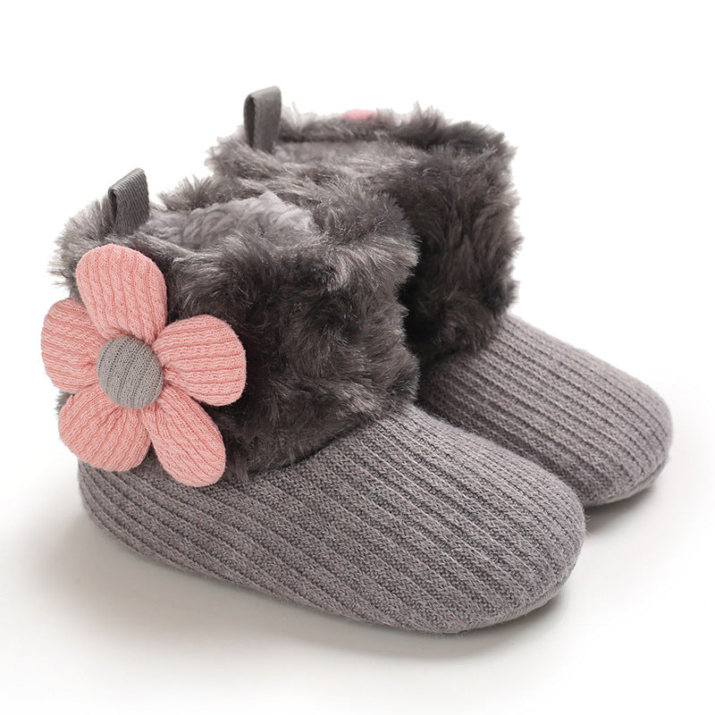 Autumn and winter 0-1 year old cotton shoes for girls plus velvet snow boots warm soft sole baby shoes toddler shoes