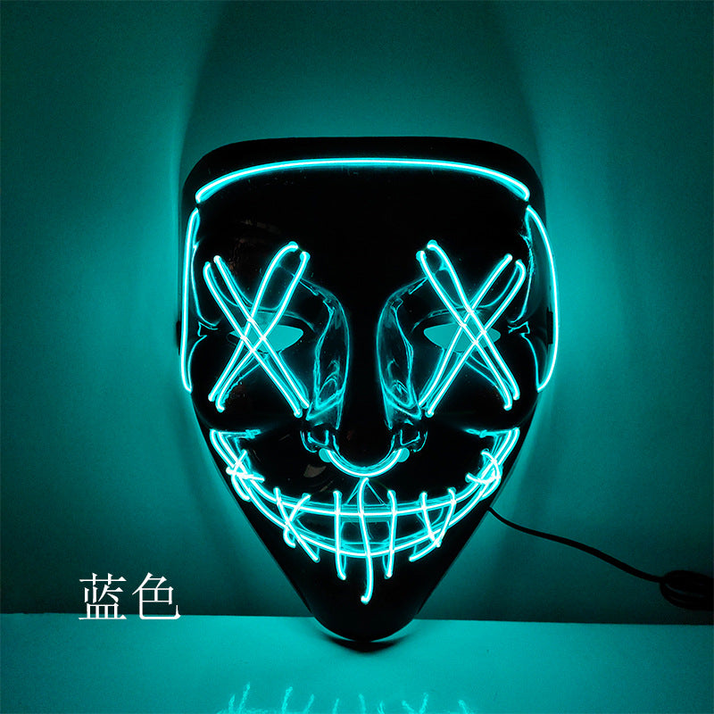 Amazon hot sale cold light halloween mask led glow mask black V with blood horror mask cross border spot