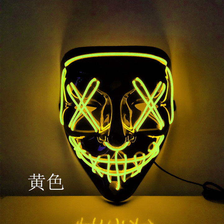 Amazon hot sale cold light halloween mask led glow mask black V with blood horror mask cross border spot