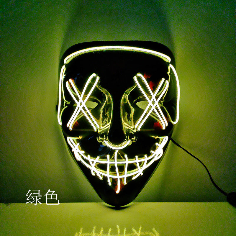 Amazon hot sale cold light halloween mask led glow mask black V with blood horror mask cross border spot