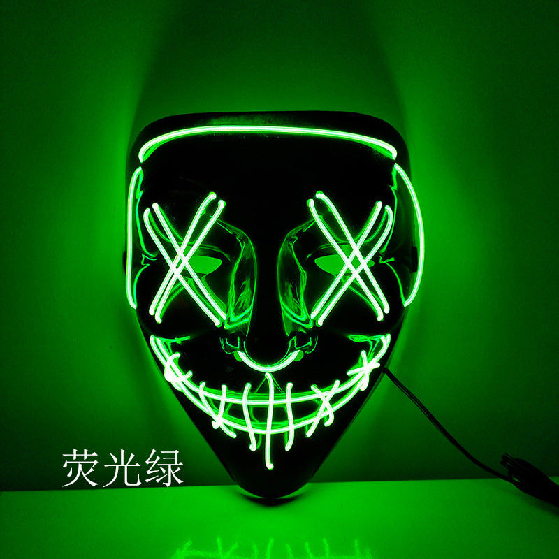 Amazon hot sale cold light halloween mask led glow mask black V with blood horror mask cross border spot