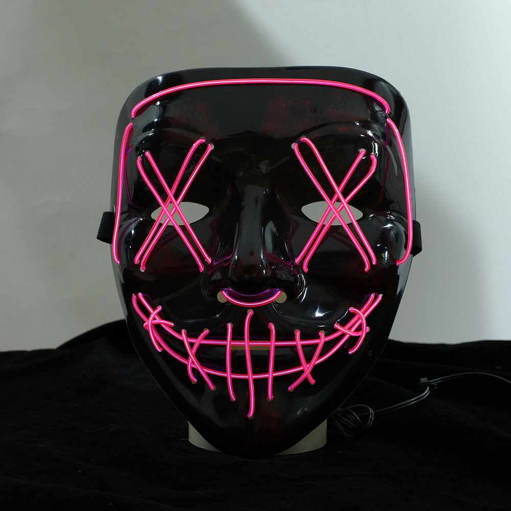 Amazon hot sale cold light halloween mask led glow mask black V with blood horror mask cross border spot