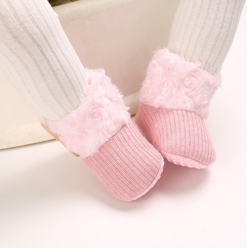Autumn and winter 0-1 year old cotton shoes plus velvet snow boots warm soft sole boys and girls baby shoes baby shoes toddler shoes