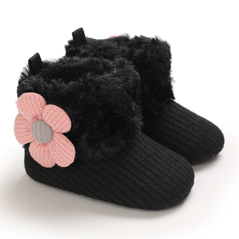 Autumn and winter 0-1 year old cotton shoes for girls plus velvet snow boots warm soft sole baby shoes toddler shoes