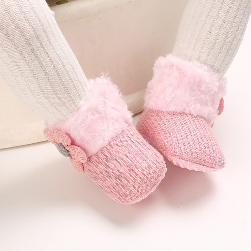Autumn and winter 0-1 year old cotton shoes for girls plus velvet snow boots warm soft sole baby shoes toddler shoes