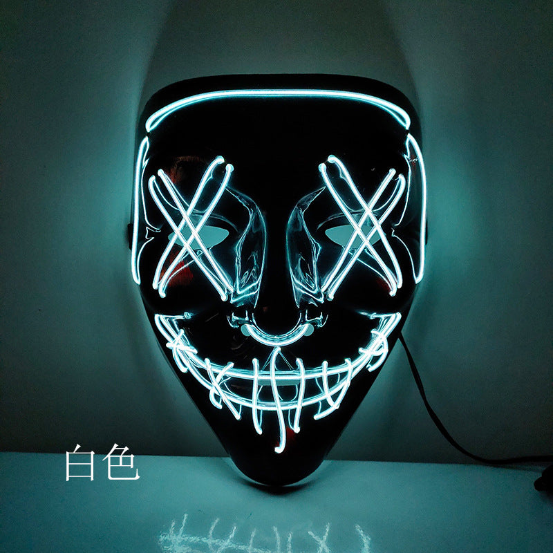 Amazon hot sale cold light halloween mask led glow mask black V with blood horror mask cross border spot