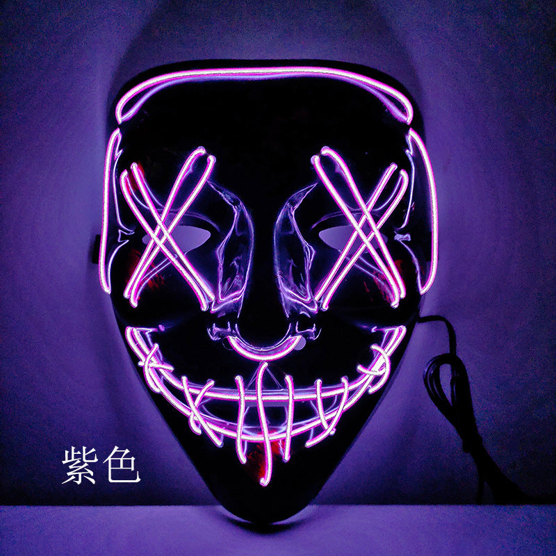 Amazon hot sale cold light halloween mask led glow mask black V with blood horror mask cross border spot