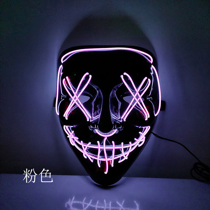 Amazon hot sale cold light halloween mask led glow mask black V with blood horror mask cross border spot