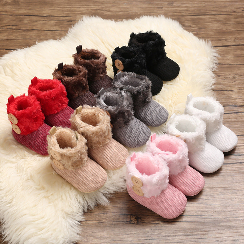 Autumn and winter 0-1 year old cotton shoes plus velvet snow boots warm soft sole boys and girls baby shoes baby shoes toddler shoes