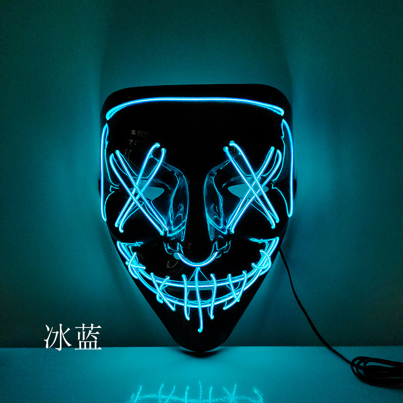 Amazon hot sale cold light halloween mask led glow mask black V with blood horror mask cross border spot