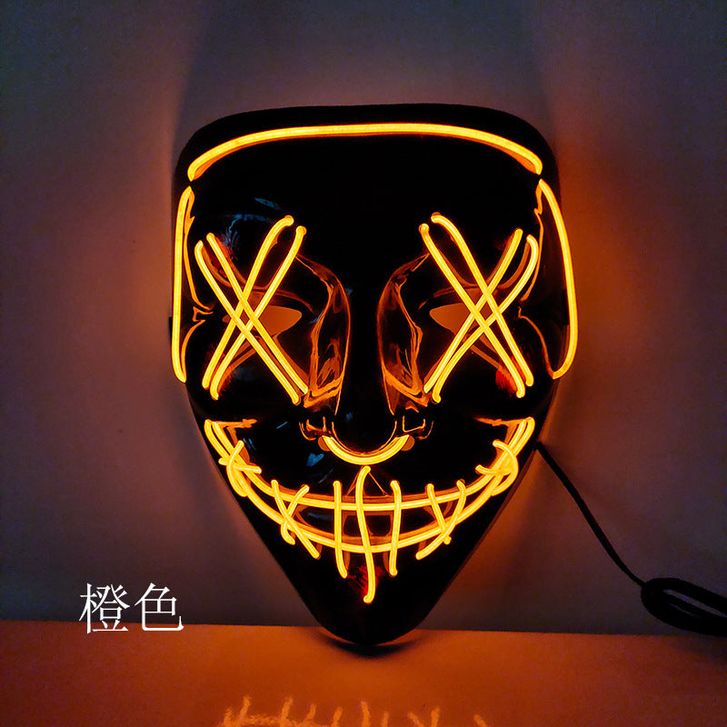 Amazon hot sale cold light halloween mask led glow mask black V with blood horror mask cross border spot