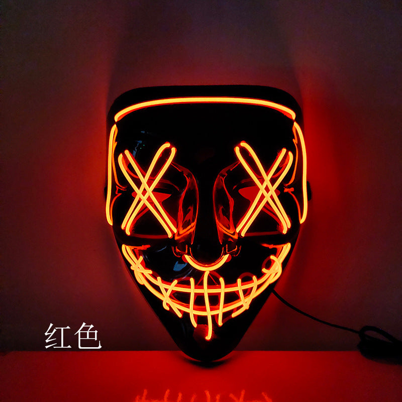 Amazon hot sale cold light halloween mask led glow mask black V with blood horror mask cross border spot