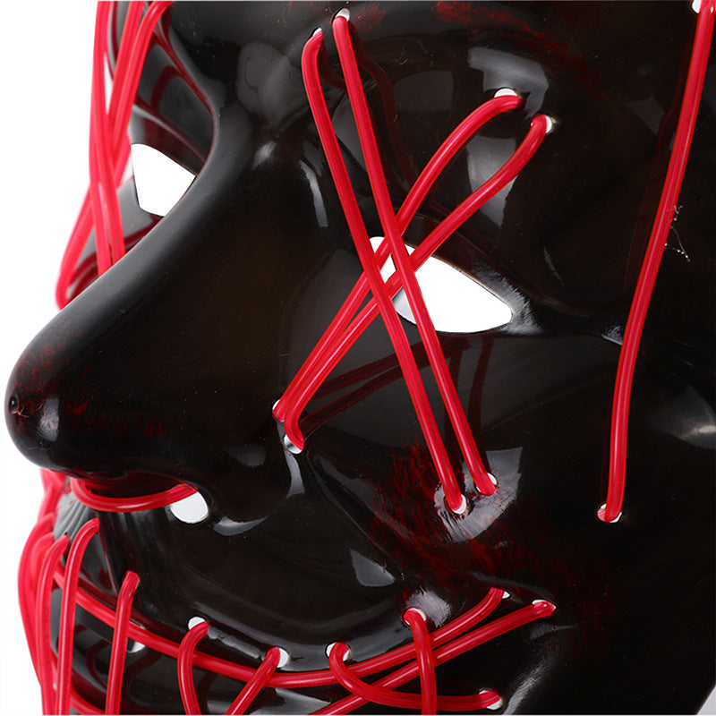 Amazon hot sale cold light halloween mask led glow mask black V with blood horror mask cross border spot