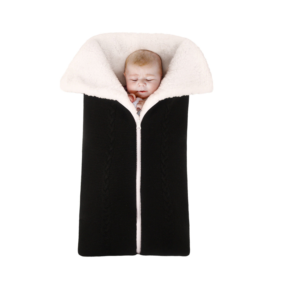 Hot sale new wool knitted plus velvet baby sleeping bag baby swaddle stroller zipper sleeping bag cover blanket two in one