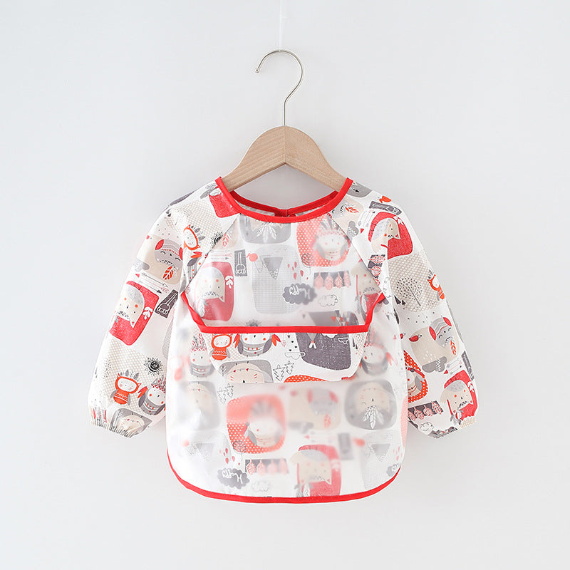 Children's blouse waterproof long-sleeved reverse dressing baby eating clothes apron cotton children's bib protective clothing with rice pocket