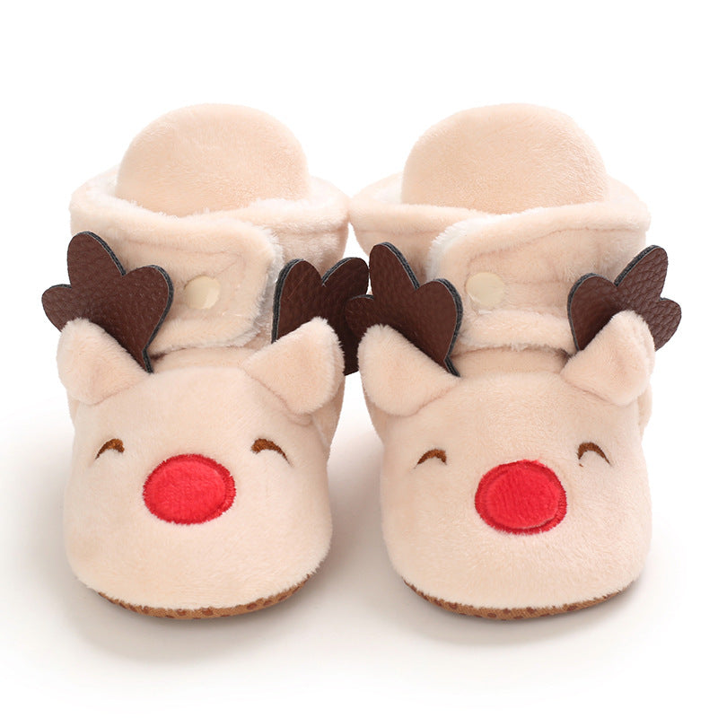 Autumn and winter warm baby shoes 0-1 years old soft sole cotton shoes boys and girls baby plus velvet shoes toddler shoes snow boots