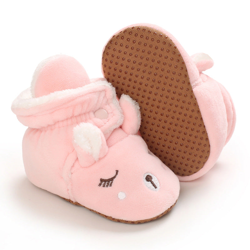 Autumn and winter warm baby shoes 0-1 years old soft sole cotton shoes boys and girls baby plus velvet shoes toddler shoes snow boots