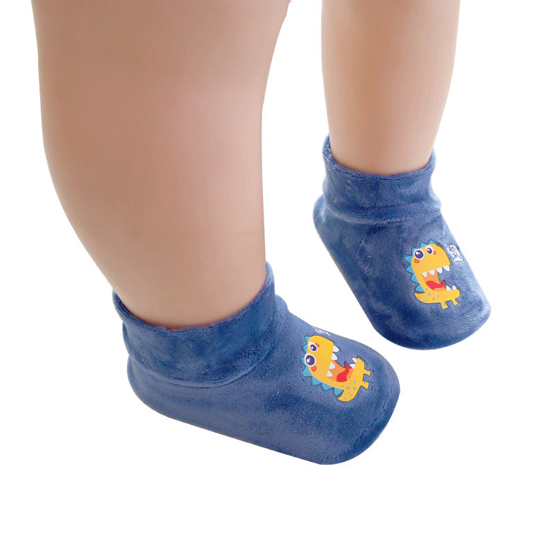 Qicai floor socks baby socks children toddler socks cartoon non-slip socks indoor shoes and socks autumn and winter plus velvet wholesale