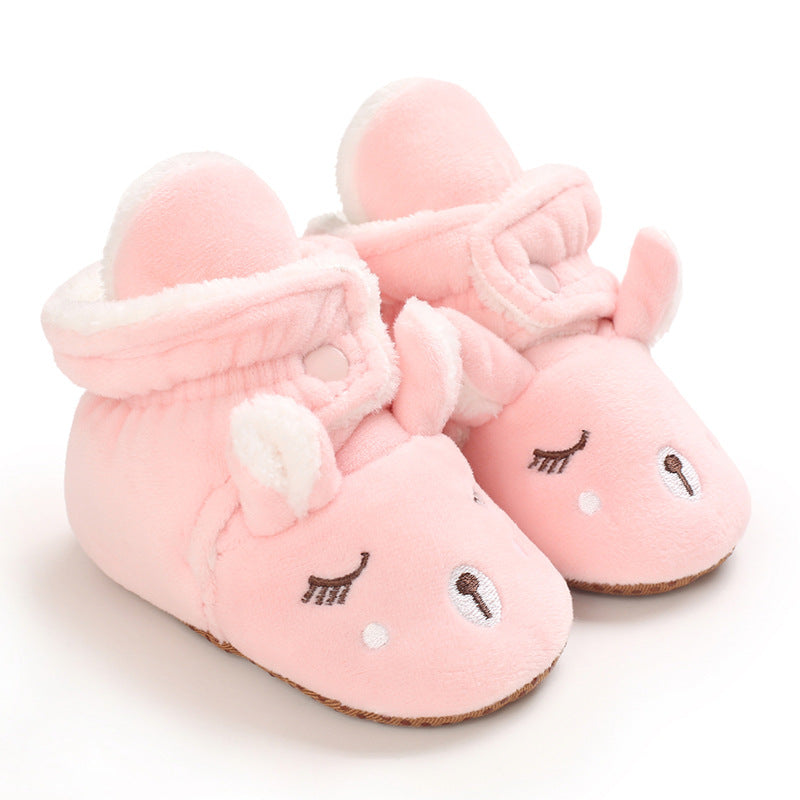 Autumn and winter warm baby shoes 0-1 years old soft sole cotton shoes boys and girls baby plus velvet shoes toddler shoes snow boots