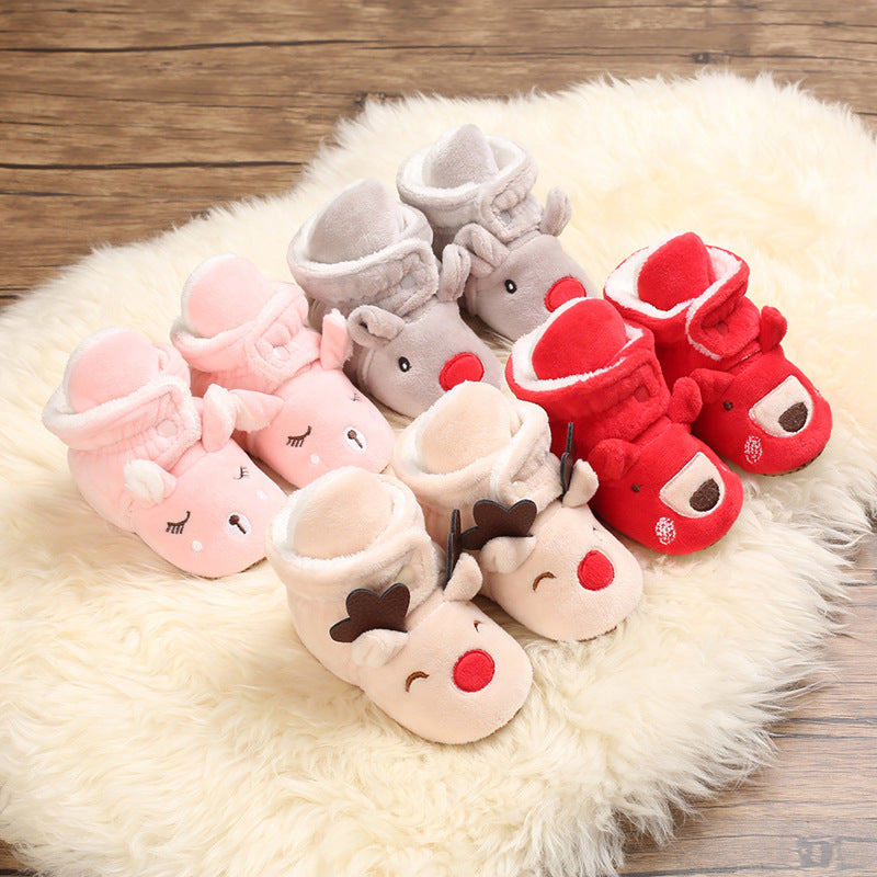 Autumn and winter warm baby shoes 0-1 years old soft sole cotton shoes boys and girls baby plus velvet shoes toddler shoes snow boots