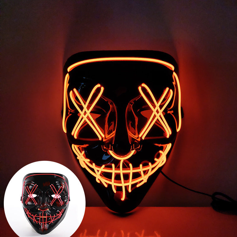 Amazon hot sale cold light halloween mask led glow mask black V with blood horror mask cross border spot